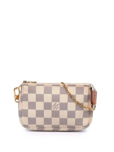 Pre-owned Louis Vuitton 2019 Damier Azur Mini Pochette Accessoires Handbag In White