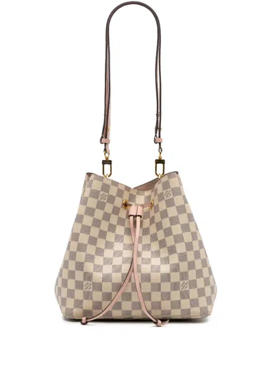 Pre-owned Louis Vuitton 2019 Damier Azur Neonoe Mm Bucket Bag In Pink