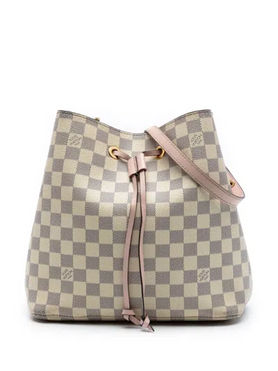 Pre-owned Louis Vuitton 2019 Damier Azur Neonoe Mm Bucket Bag In White