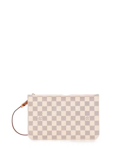 Pre-owned Louis Vuitton 2019 Damier Azur Neverfull Mm Pouch In White