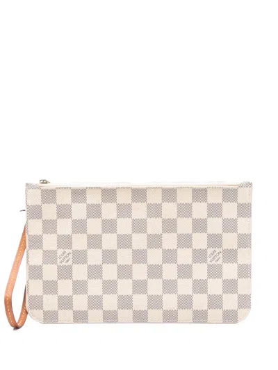 Pre-owned Louis Vuitton 2019 Damier Azur Neverfull Mm Pouch In White