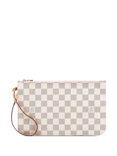 Pre-owned Louis Vuitton 2019 Damier Azur Neverfull Mm Pouch In White