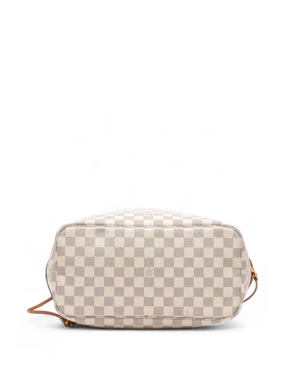 Pre-owned Louis Vuitton 2019 Damier Azur Neverfull Mm Tote Bag In White