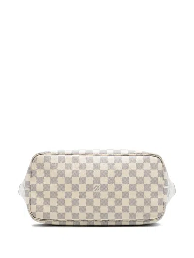 Pre-owned Louis Vuitton 2019 Damier Azur Neverfull Mm Tote Bag In White