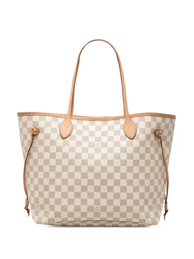 Pre-owned Louis Vuitton 2019 Damier Azur Neverfull Mm Tote Bag In White