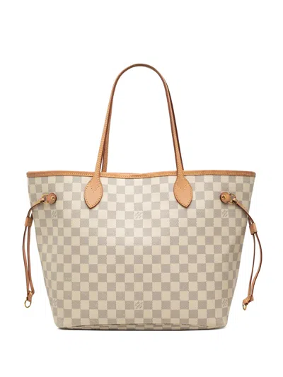 Pre-owned Louis Vuitton 2019 Damier Azur Neverfull Mm Tote Bag In White
