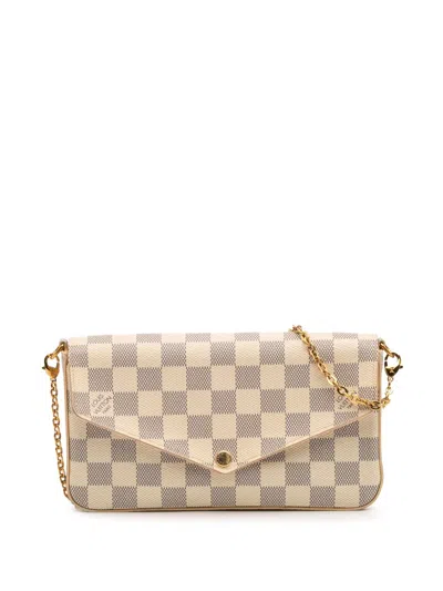 Pre-owned Louis Vuitton 2019 Damier Azur Pochette Felicie Crossbody Bag In White