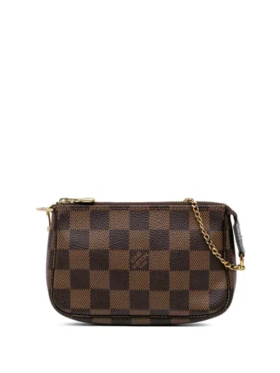 Pre-owned Louis Vuitton 2019 Damier Ebene Mini Pochette Accessoires Handbag In Brown