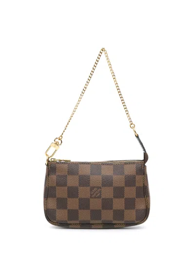 Pre-owned Louis Vuitton 2019 Damier Ebene Mini Pochette Accessoires Handbag In Brown