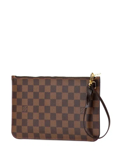 Pre-owned Louis Vuitton 2019 Damier Ebene Neverfull Mm Pouch In Brown