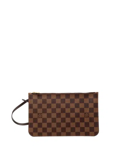 Pre-owned Louis Vuitton 2019 Damier Ebene Neverfull Mm Pouch In Brown