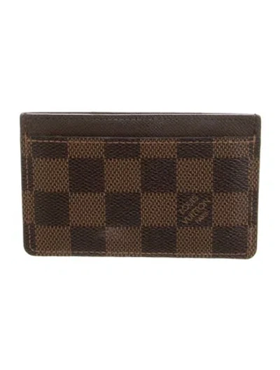 Pre-owned Louis Vuitton 2019 Damier Ebene Pattern Card Case In Brown