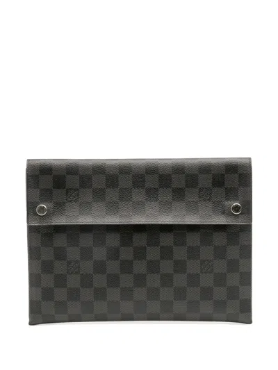 Pre-owned Louis Vuitton 2019 Damier Graphite Alpha Pochette Gm Clutch Bag In Black
