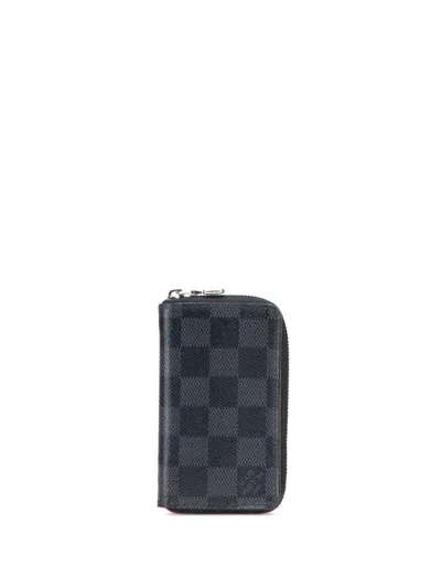 Pre-owned Louis Vuitton 2019 Damier Graphite Vertical Zippy Purse Coin Pouch In Black