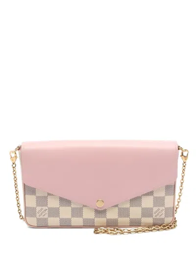 Pre-owned Louis Vuitton 2019 Félicie Damier Azur Chain Clutch Bag In Pink