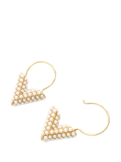 Pre-owned Louis Vuitton 2019 Gold Plated Brass And Pearls Essential V Hoop Earrings Costume Earrings In White