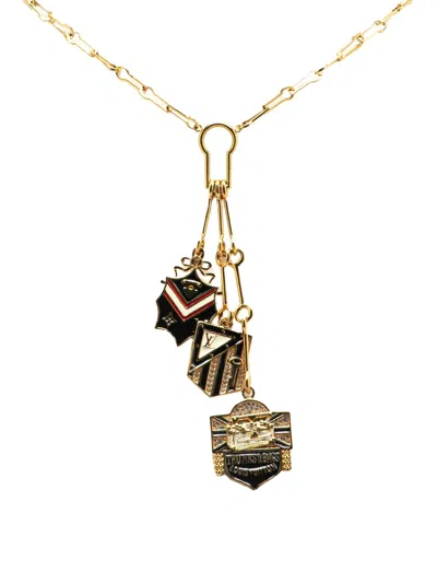 Pre-owned Louis Vuitton 2019 Gold Plated Enamel And Crystal Charm Pendant Necklace Costume Necklace