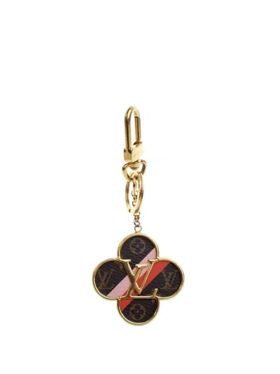 Pre-owned Louis Vuitton 2019 Gold Plated Monogram Into The Flower Bag Charm And Holder Key Chain In Brown