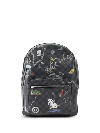 Pre-owned Louis Vuitton 2019 Josh Graphite Map Damier-leather Backpack In Black