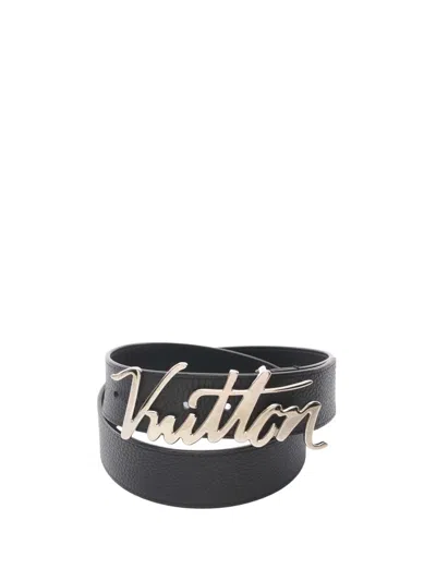 Pre-owned Louis Vuitton 2019 Leather Lv Autograph Belt In Black