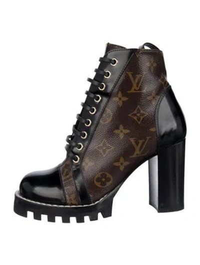 Pre-owned Louis Vuitton 2019 Lv Monogram Lace-up Boots In Brown