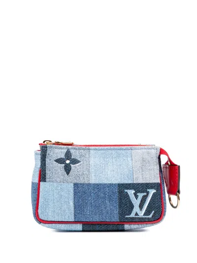 Pre-owned Louis Vuitton 2019 Micro Monogram Denim Patchwork Pochette Accessoires Pouch