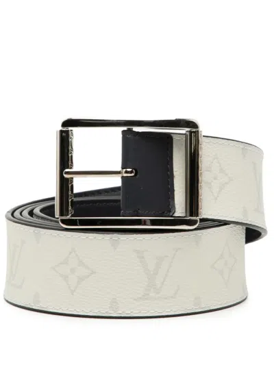 Pre-owned Louis Vuitton 2019 Monogram And Leather Reverso Reversible Belt In Blue