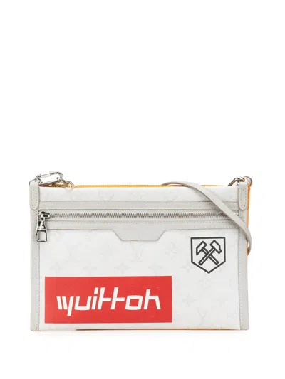Pre-owned Louis Vuitton 2019 Monogram Antartica Double Flat Messenger Crossbody Bag In Gray