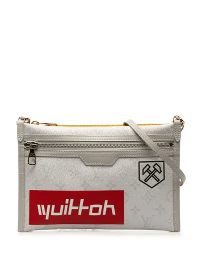 Pre-owned Louis Vuitton 2019 Monogram Antartica Double Flat Messenger Crossbody Bag In Grey