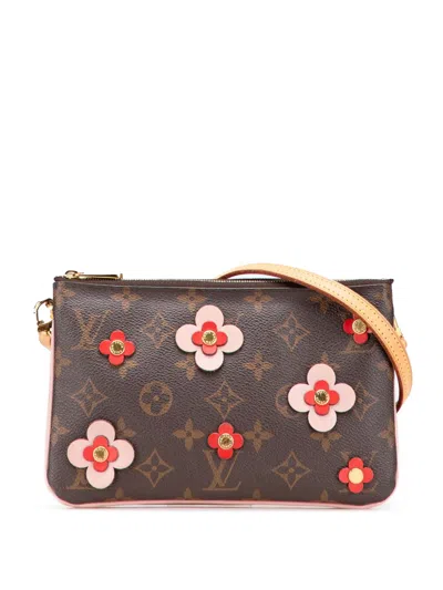 Pre-owned Louis Vuitton 2019 Monogram Blooming Flowers Double Zip Pochette Crossbody Bag In Brown