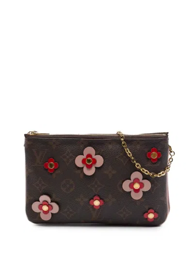 Pre-owned Louis Vuitton 2019 Monogram Blooming Flowers Double Zip Pochette Crossbody Bag In Brown