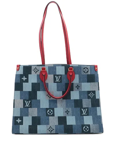 Pre-owned Louis Vuitton 2019 Monogram Denim Onthego Gm Satchel In Blue