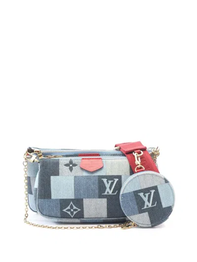 Pre-owned Louis Vuitton 2019 Monogram Denim Patchwork Multi Pochette Accessoires Crossbody Bag In Blue