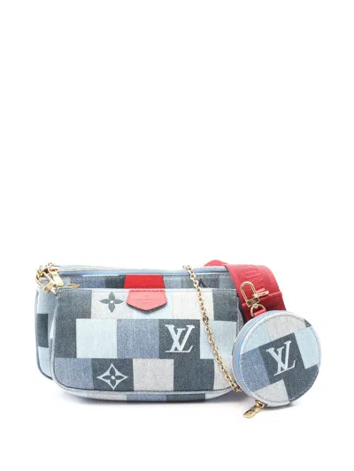 Pre-owned Louis Vuitton 2019 Monogram Denim Patchwork Multi Pochette Accessoires Crossbody Bag In Blue
