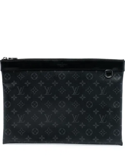 Pre-owned Louis Vuitton 2019 Monogram Eclipse Discovery Pochette Gm Clutch Bag In Black