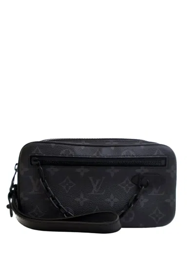Pre-owned Louis Vuitton 2019 Monogram Eclipse Pochette Volga Clutch Bag In Black
