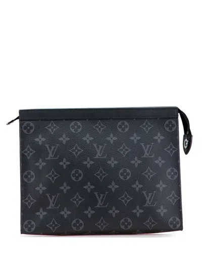 Pre-owned Louis Vuitton 2019 Monogram Eclipse Pochette Voyage Mm Clutch Bag In Black