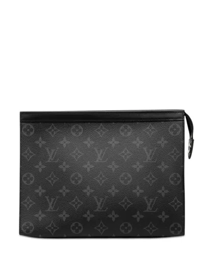 Pre-owned Louis Vuitton 2019 Monogram Eclipse Pochette Voyage Mm Clutch Bag In Black