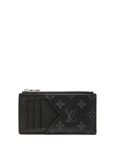 Pre-owned Louis Vuitton 2019 Monogram Eclipse Taigarama Card Holder Coin Pouch In Black