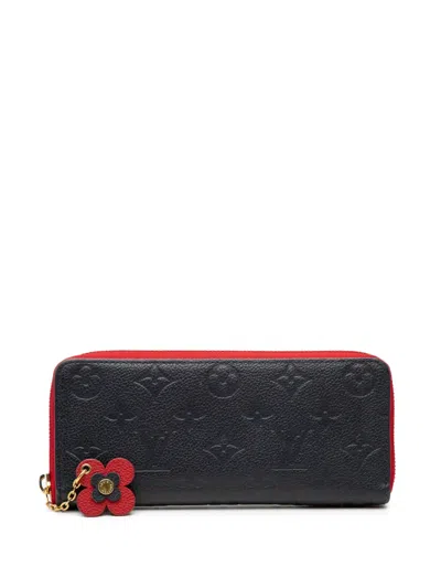 Pre-owned Louis Vuitton 2019 Monogram Empreinte Bloom Flowers Clemence Wallet Long Wallets In Blue
