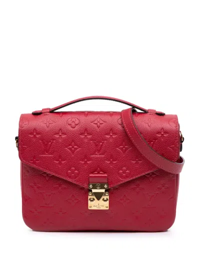 Pre-owned Louis Vuitton 2019 Monogram Empreinte Pochette Metis Satchel In Red