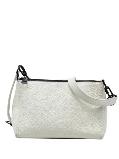 Pre-owned Louis Vuitton 2019 Monogram Empreinte Triangle Messenger Bag Satchel In White