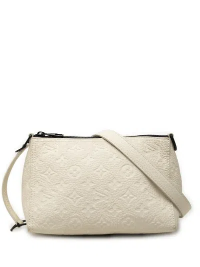 Pre-owned Louis Vuitton 2019 Monogram Empreinte Triangle Messenger Bag Satchel In White