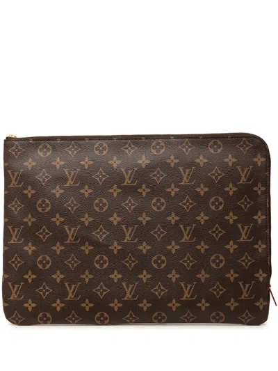 Pre-owned Louis Vuitton 2019 Monogram Etui Voyage Gm Clutch Bag In Brown
