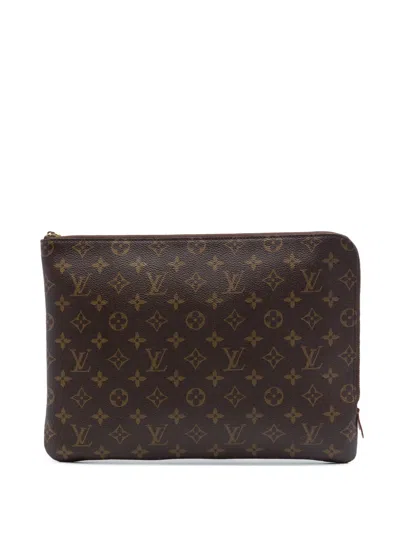 Pre-owned Louis Vuitton 2019 Monogram Etui Voyage Mm Clutch Bag In Brown