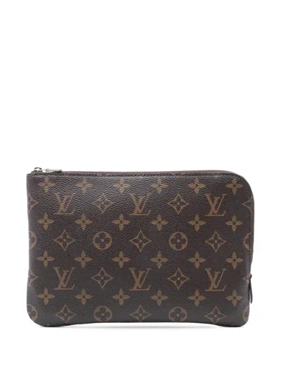 Pre-owned Louis Vuitton 2019 Monogram Etui Voyageur Pm Clutch Bag In Brown