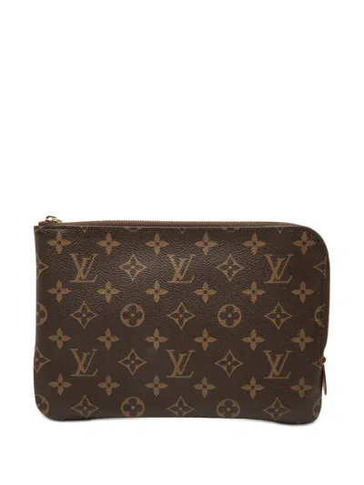 Pre-owned Louis Vuitton 2019 Monogram Etui Voyageur Pm Clutch Bag In Brown