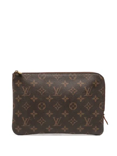 Pre-owned Louis Vuitton 2019 Monogram Etui Voyageur Pm Clutch Bag In Brown