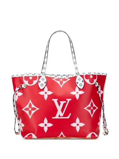 Pre-owned Louis Vuitton 2019 Monogram Giant Neverfull Mm Tote Bag In Red