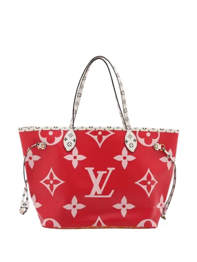 Pre-owned Louis Vuitton 2019 Monogram Giant Neverfull Mm Tote Bag In Red